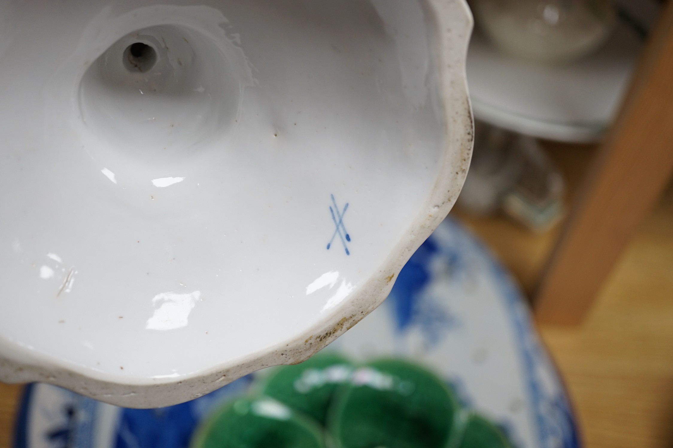 A Victorian blue printed strainer and other various ceramics